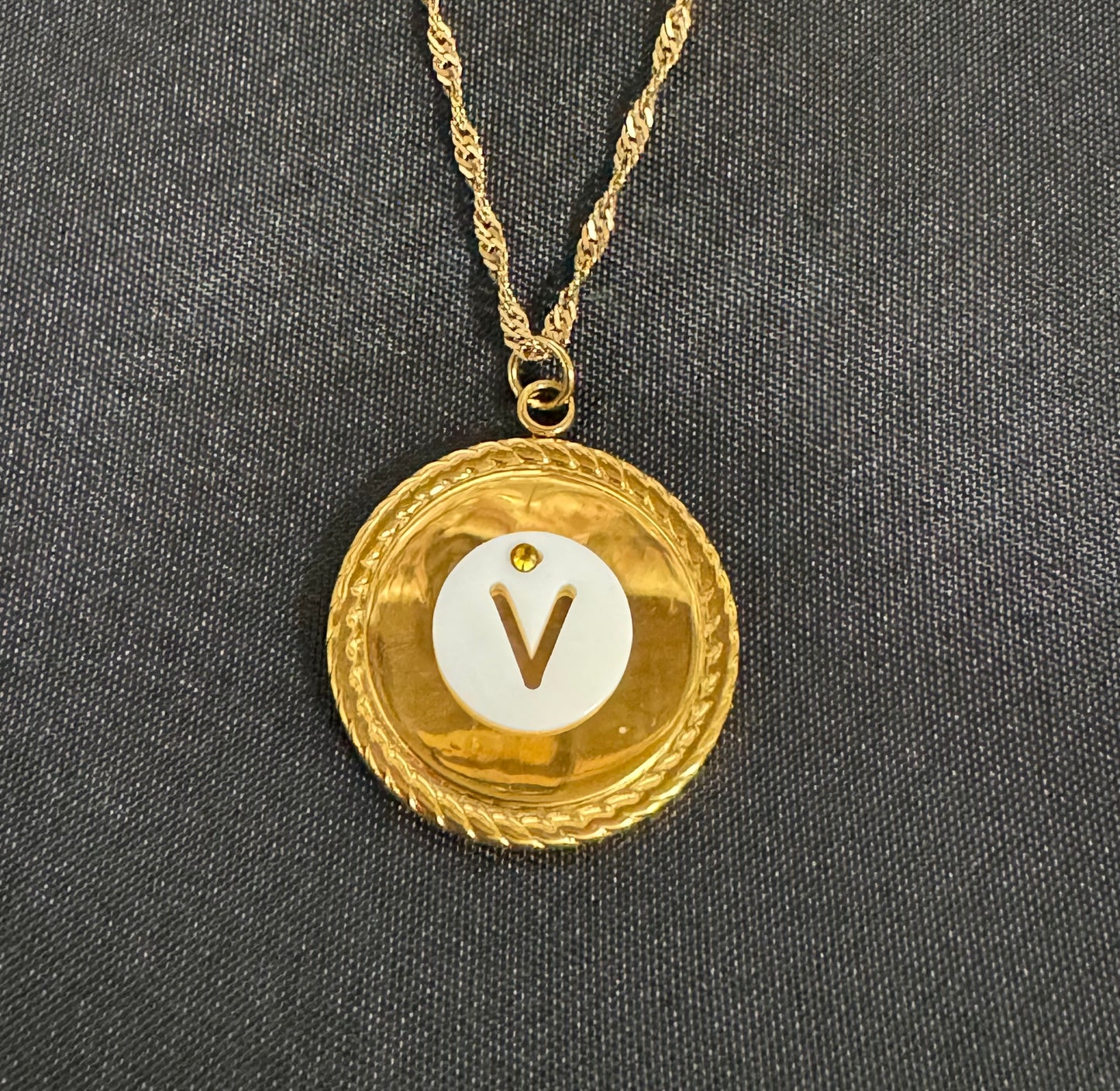 Shell with Flat Back Swarovski Gold Alphabet Necklace