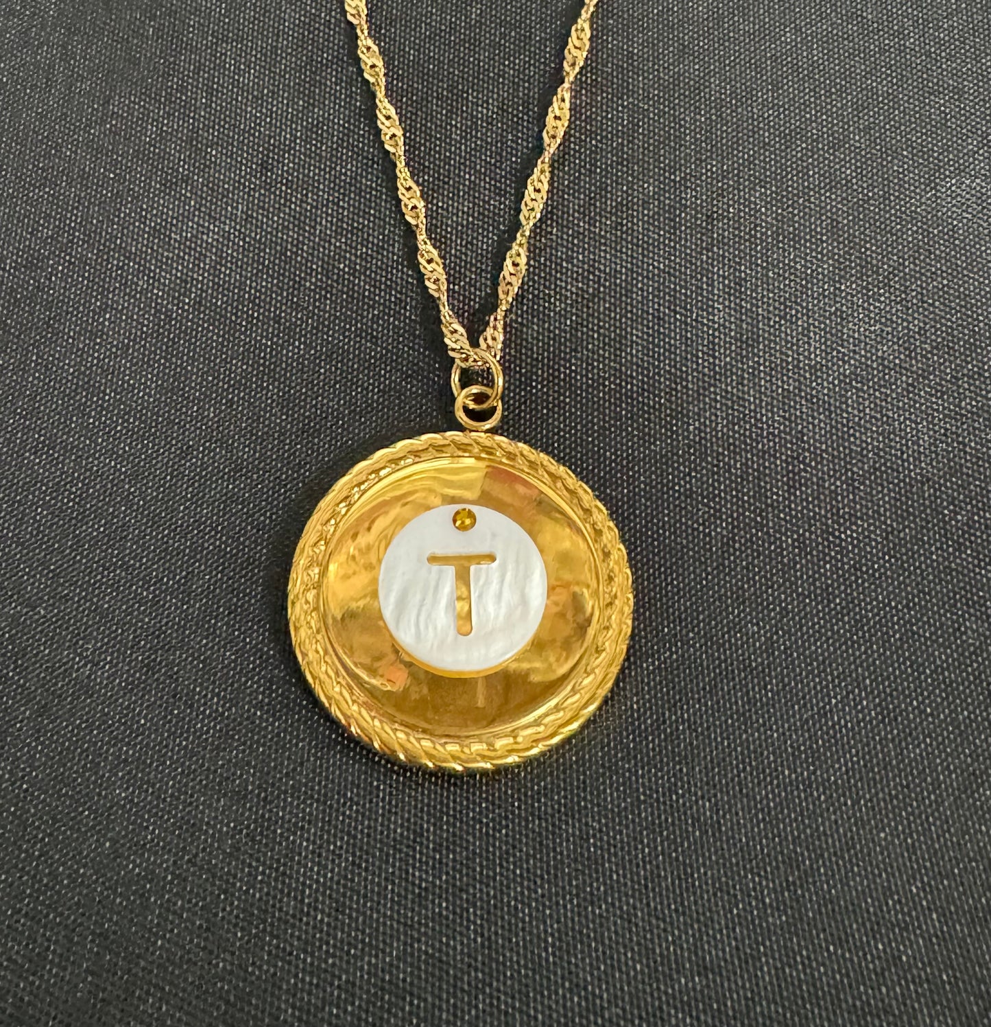 Shell with Flat Back Swarovski Gold Alphabet Necklace