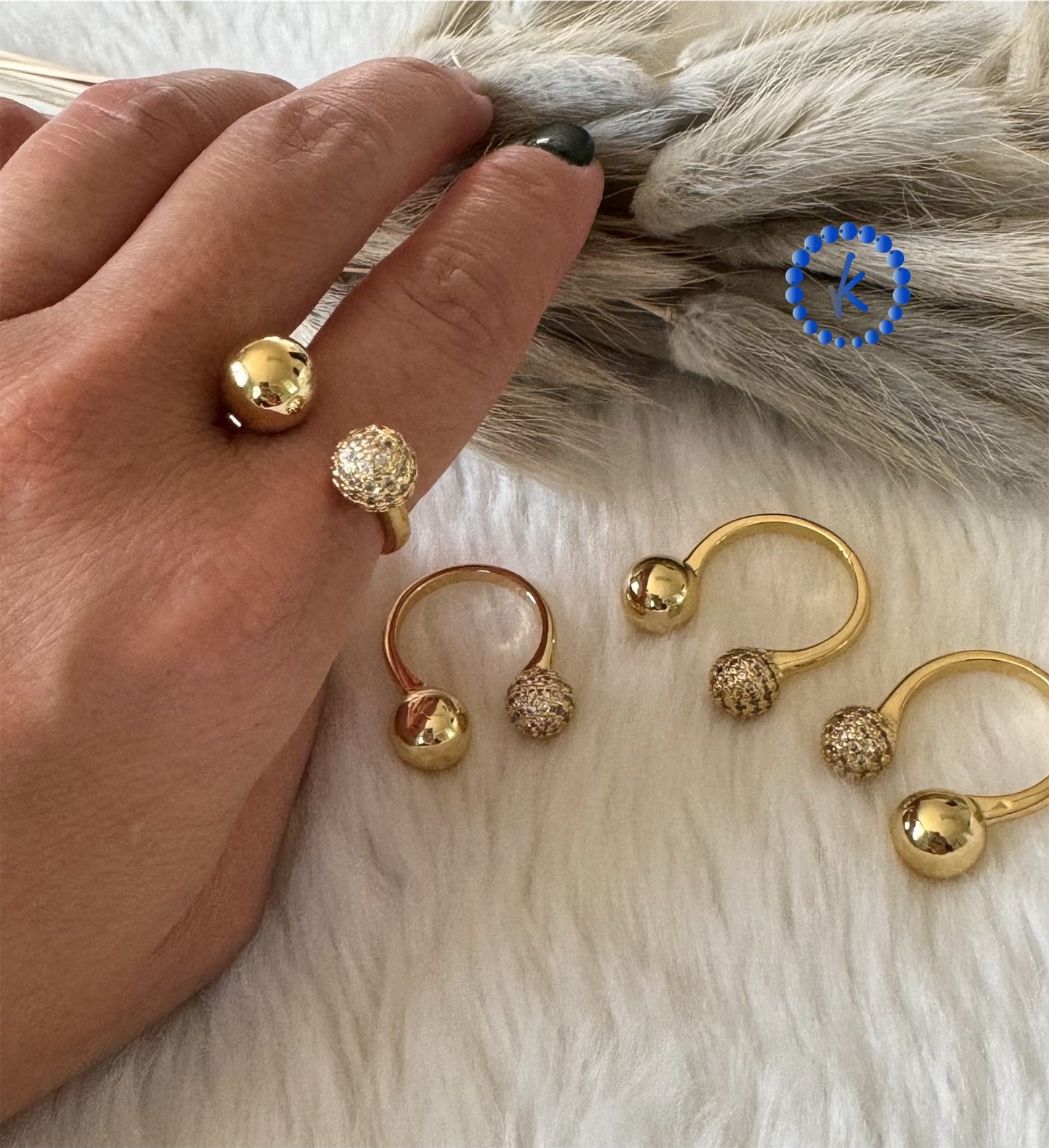 Gorgeous Zirconia Rings of 2 Round Beads