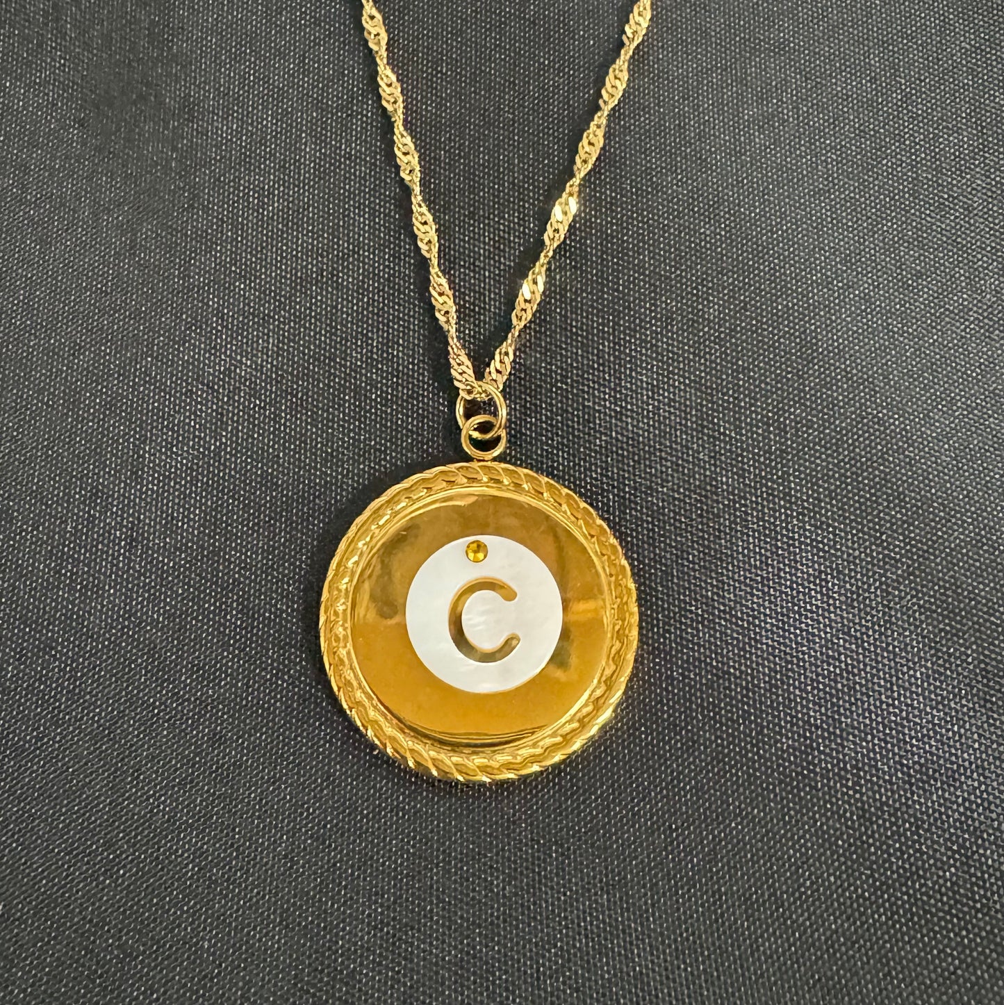 Shell with Flat Back Swarovski Gold Alphabet Necklace