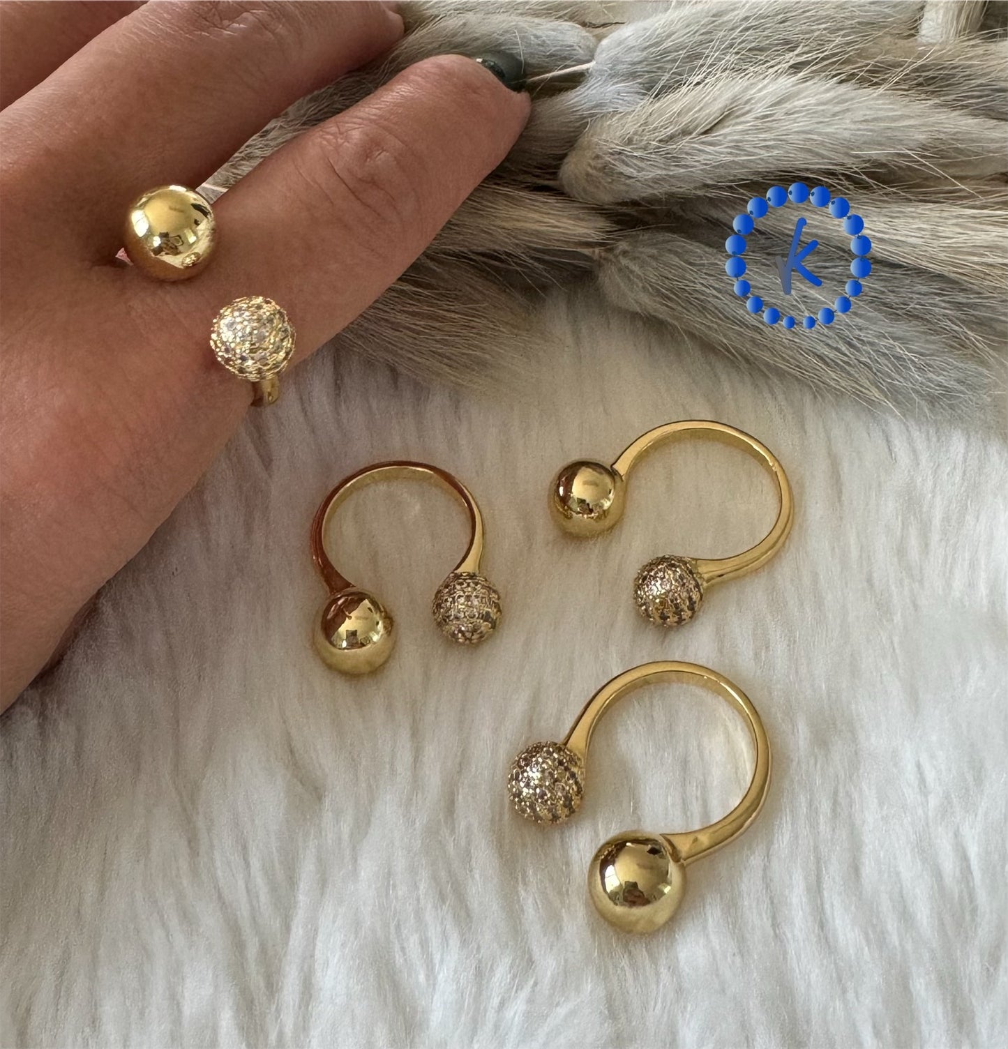 Gorgeous Zirconia Rings of 2 Round Beads