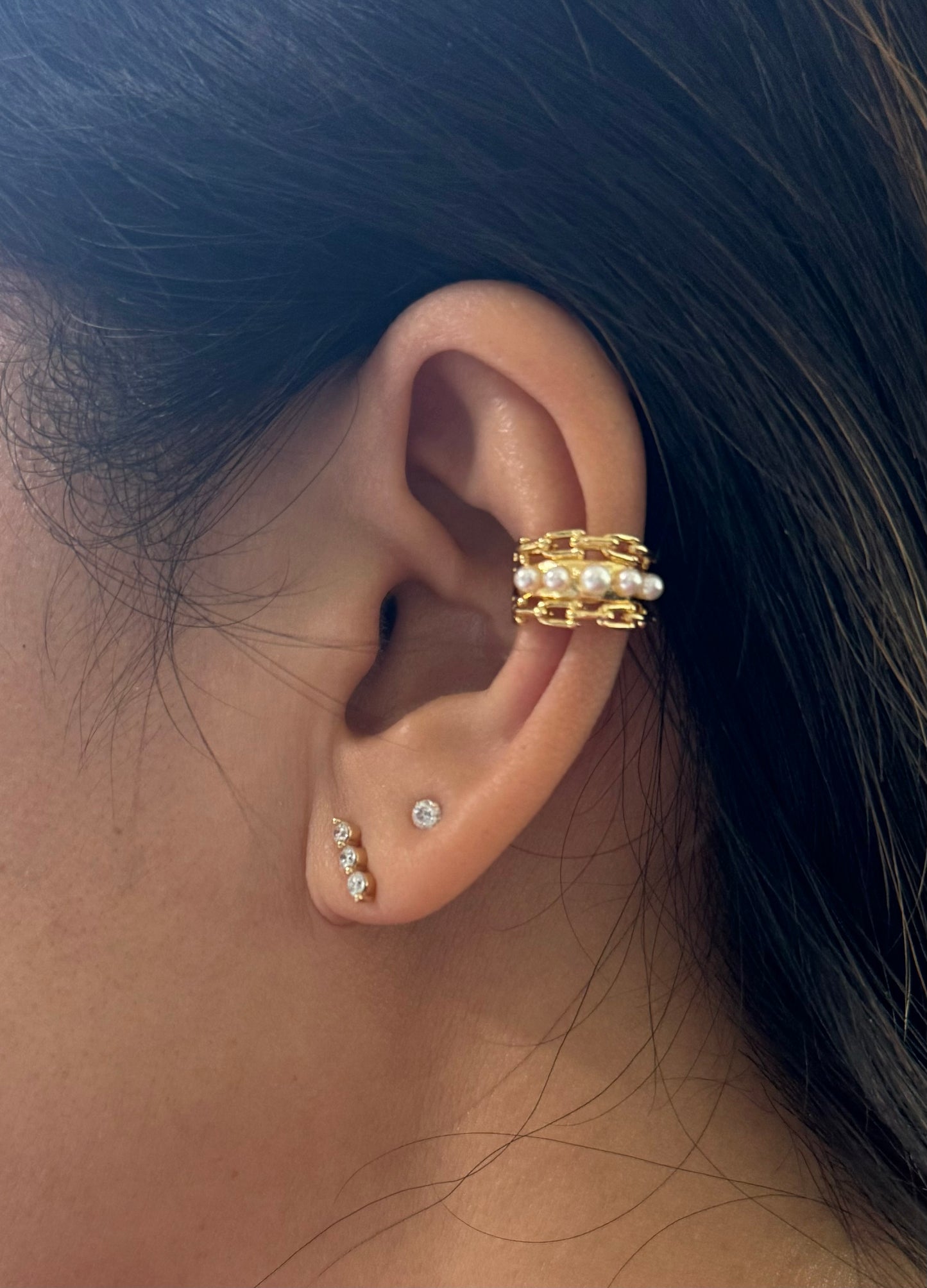 Pearl with Link Chain Ear Cuff