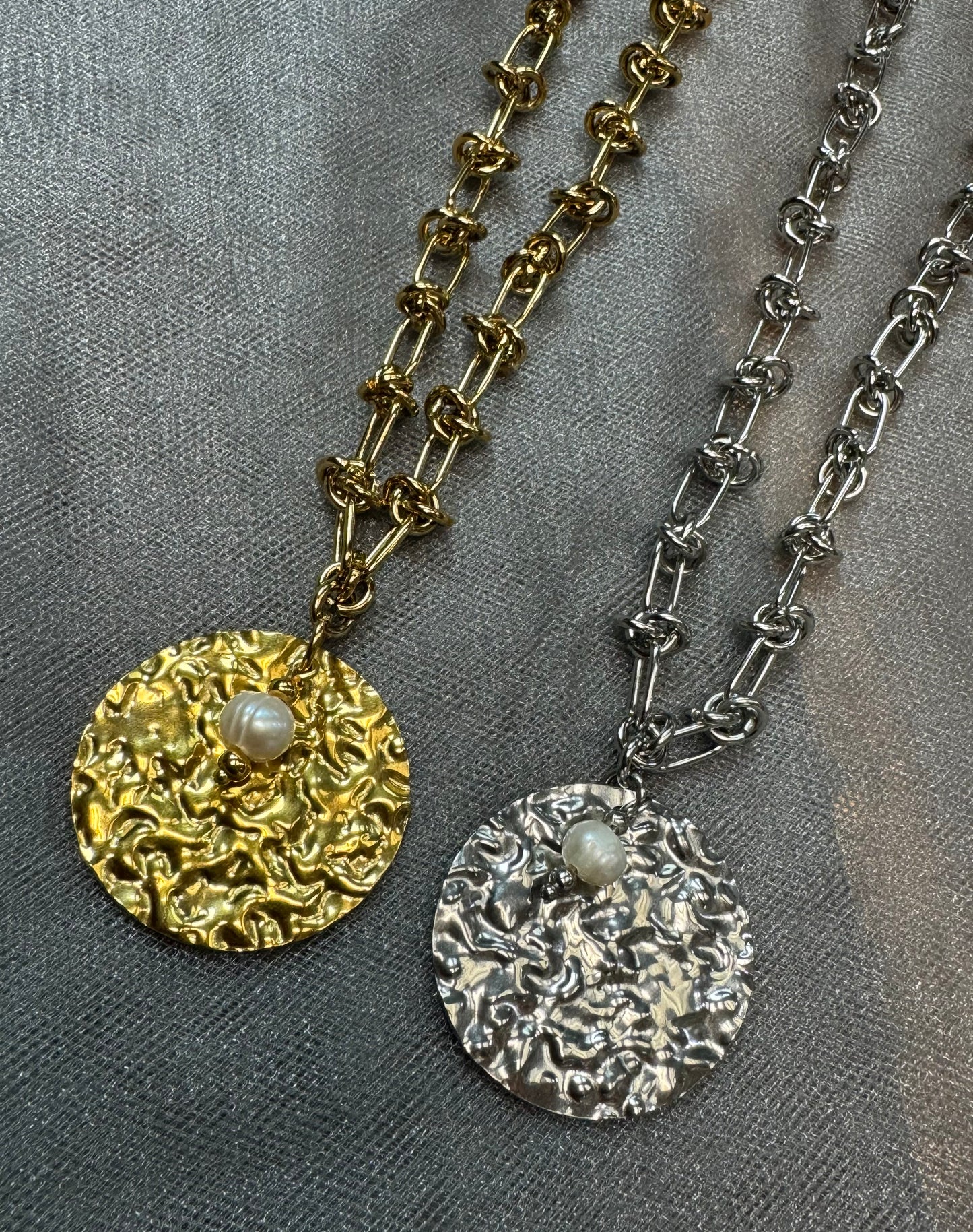 Stainless Steel Hammered Charm Necklace