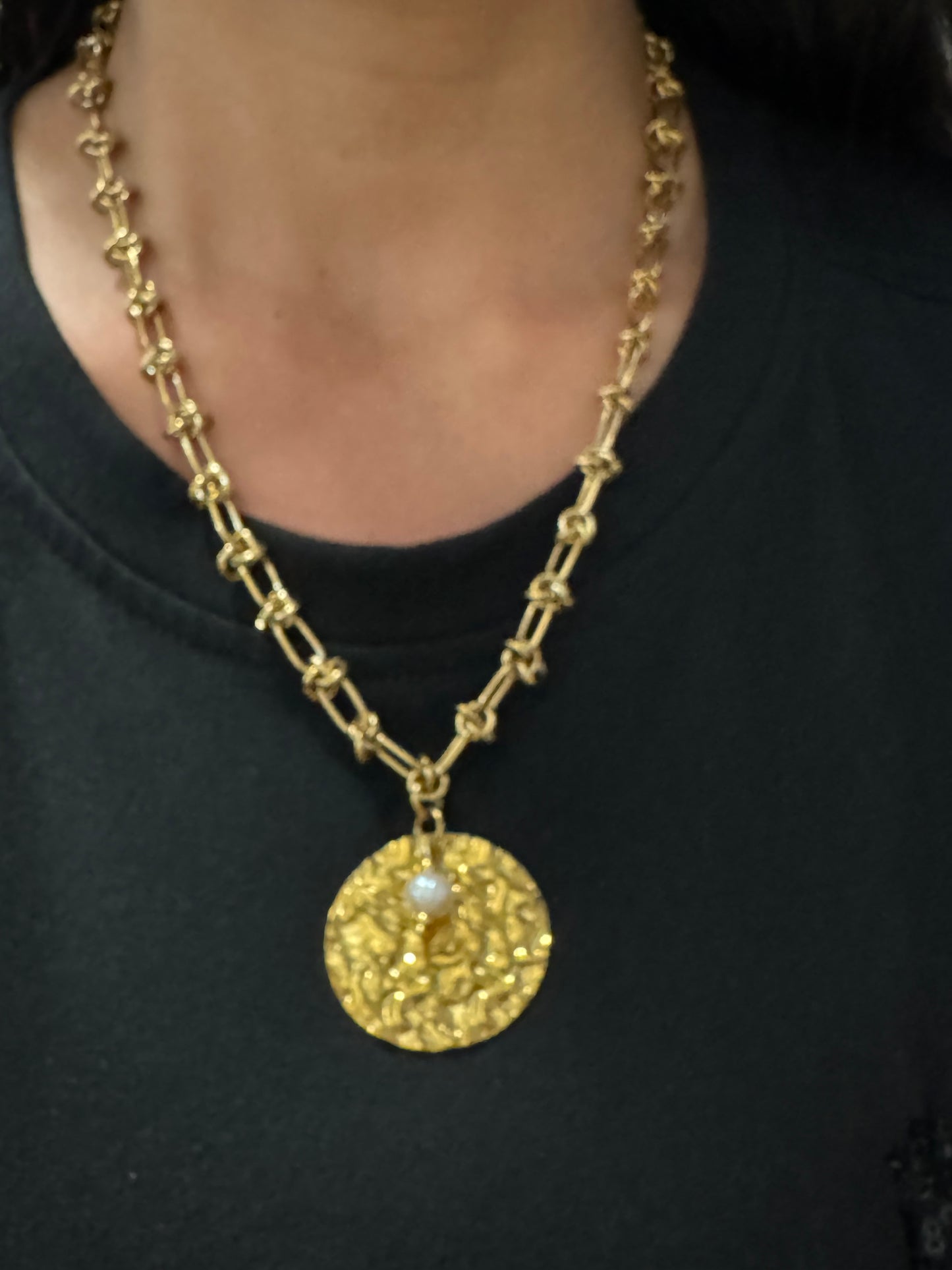 Stainless Steel Hammered Charm Necklace