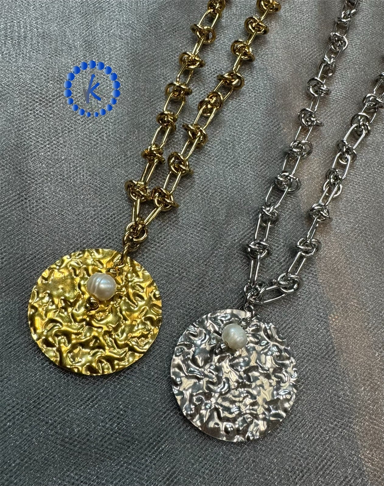 Stainless Steel Hammered Charm Necklace