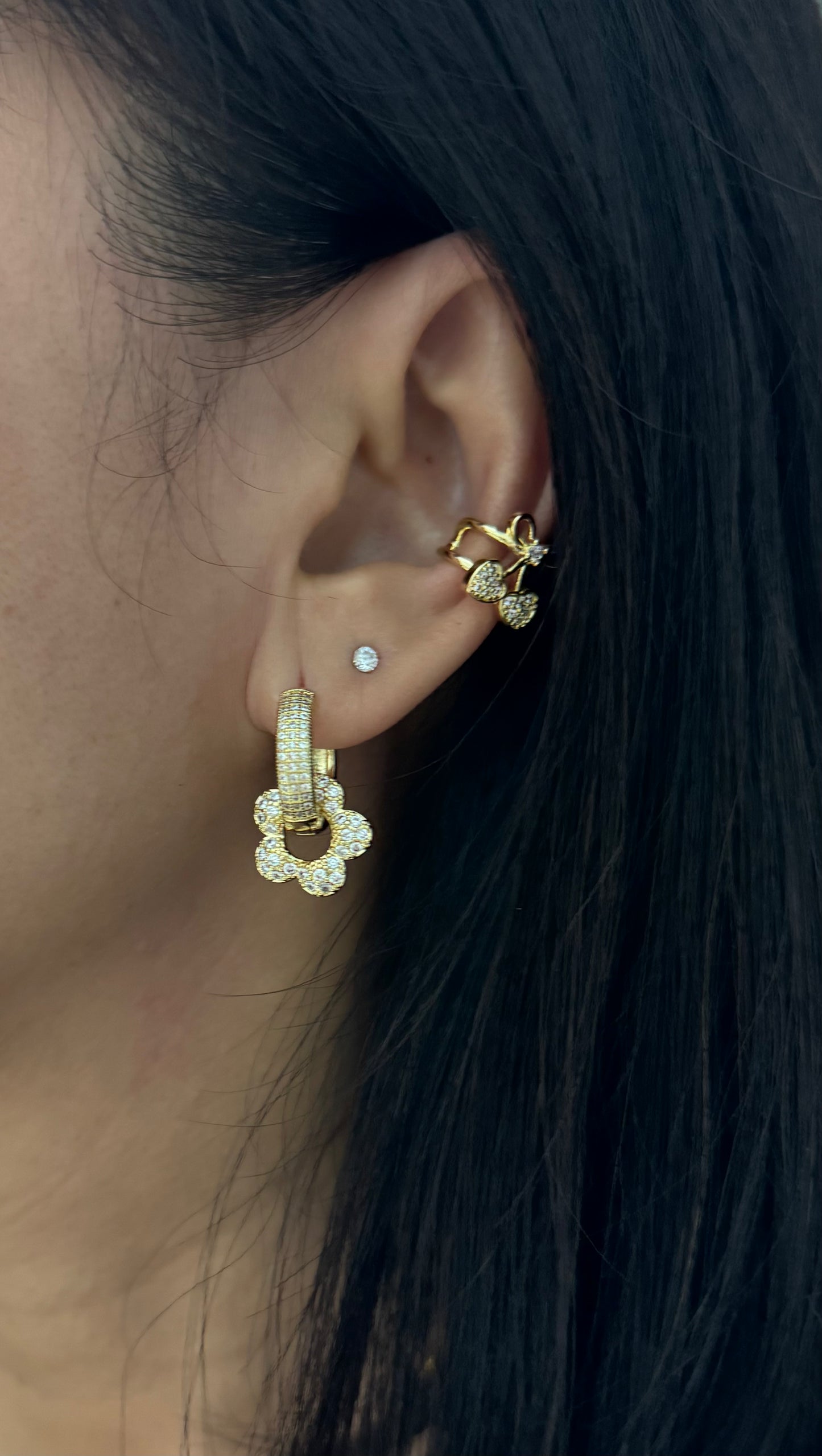 Shiny Hoop with Flower Earrings