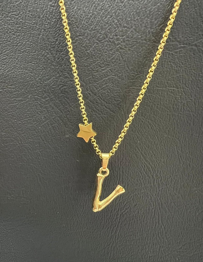 Bamboo Gold Stainless Steel Letter Charm