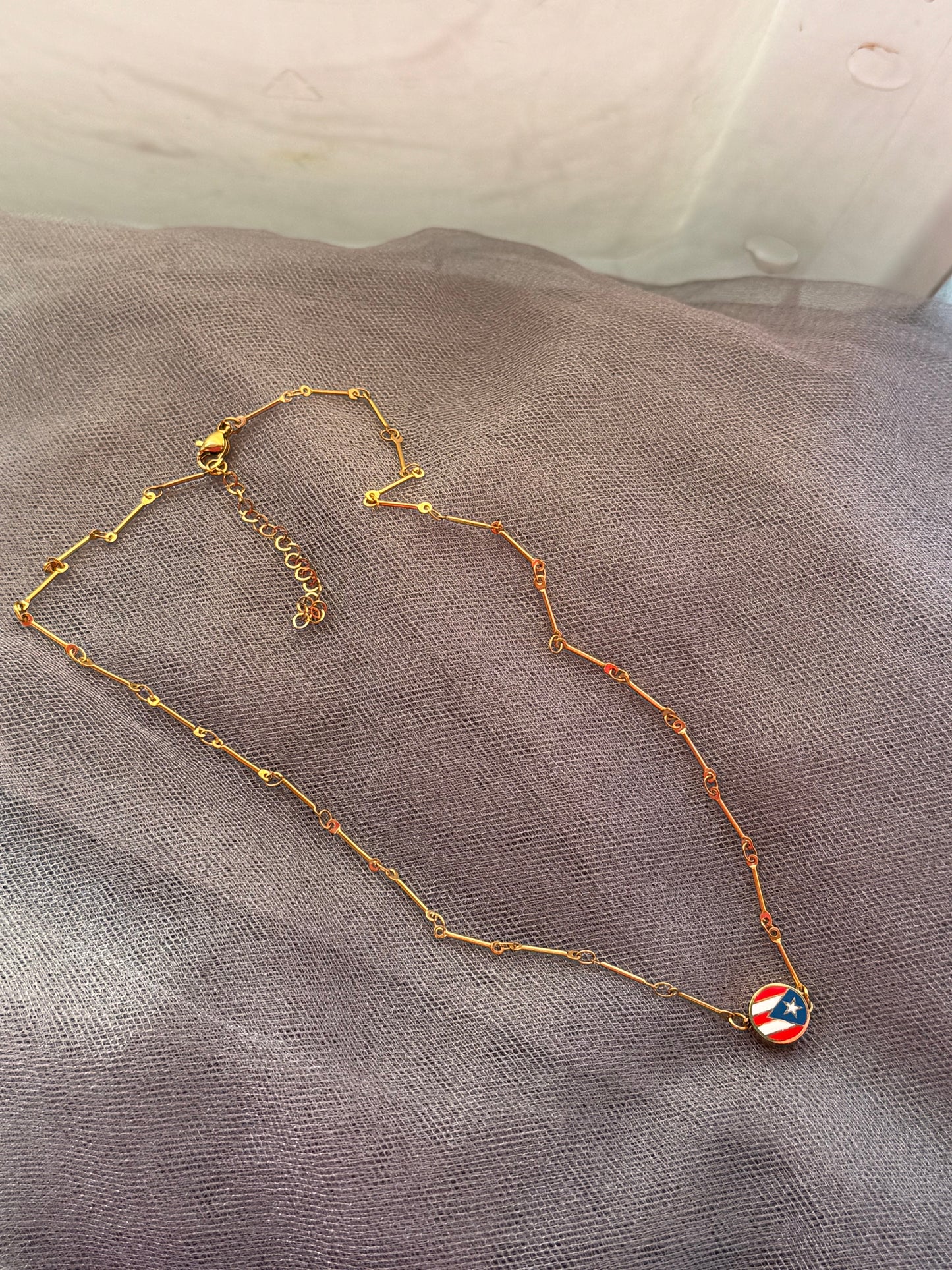 Enamel Puerto Rico Flag Necklace