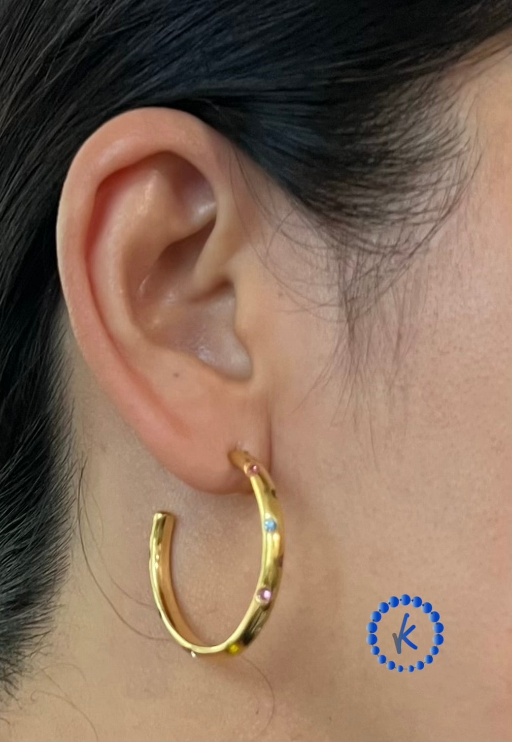 Multicolor Crystal Stainless Steel Hoop Earrings