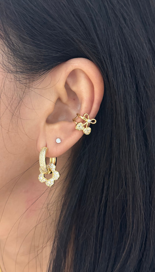 Shiny Hoop with Flower Earrings